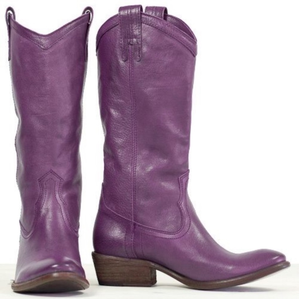 Frye Carson Western Cowboy Purple Leather Boots